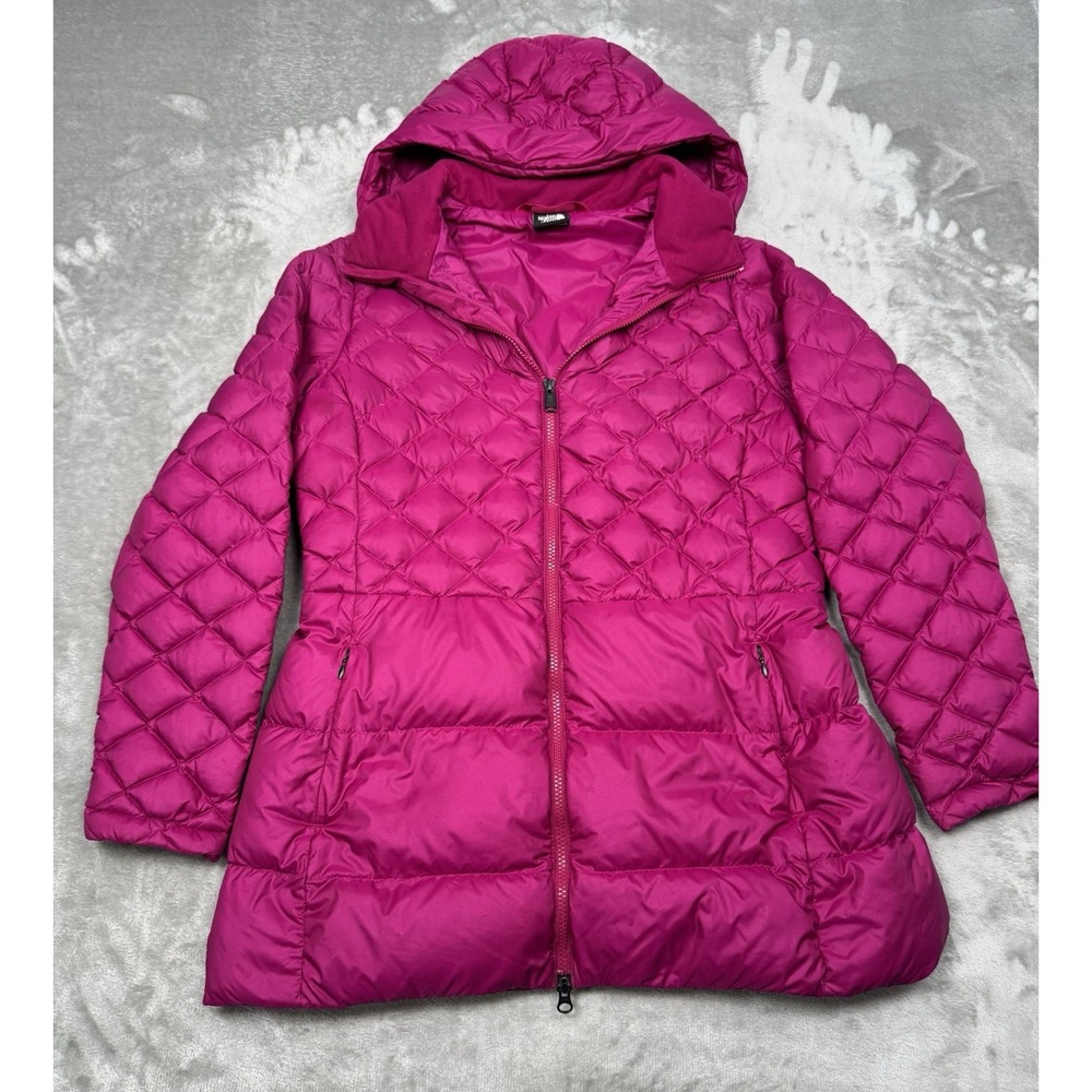North Face 550 Puffer Jacket Womens Large Pink Hooded Goose Down Parka Coat
